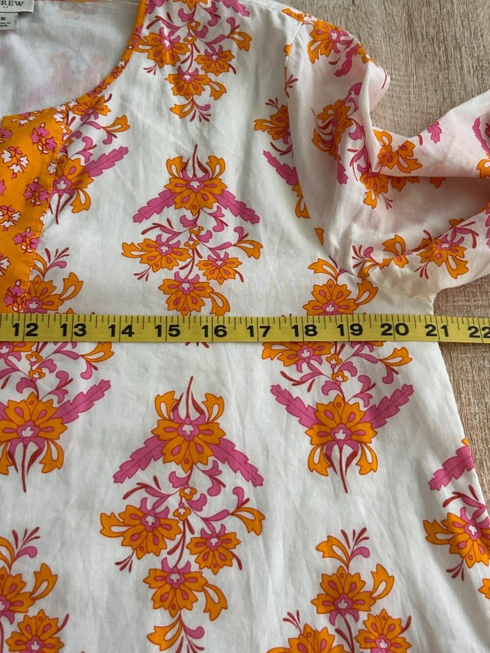 J. Crew Block Print Orange/Pink Floral Boho Summer Long Sleeve Dress Size Small